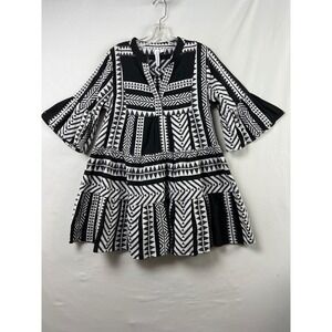 Grace + Karma Dress Women L Black White Tribal Geometric Boho Tiered Southwest